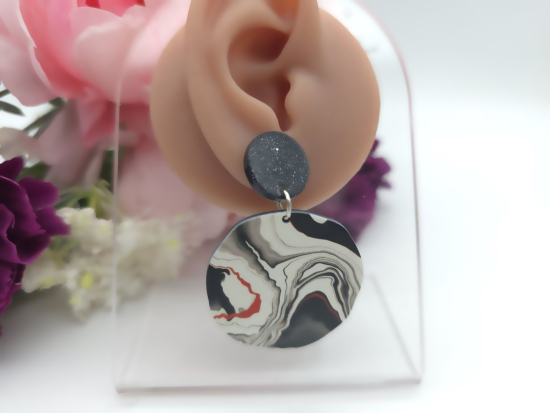 Preview: Schwarz Weiß Farbverlauf Ohrhänger mit Stecker